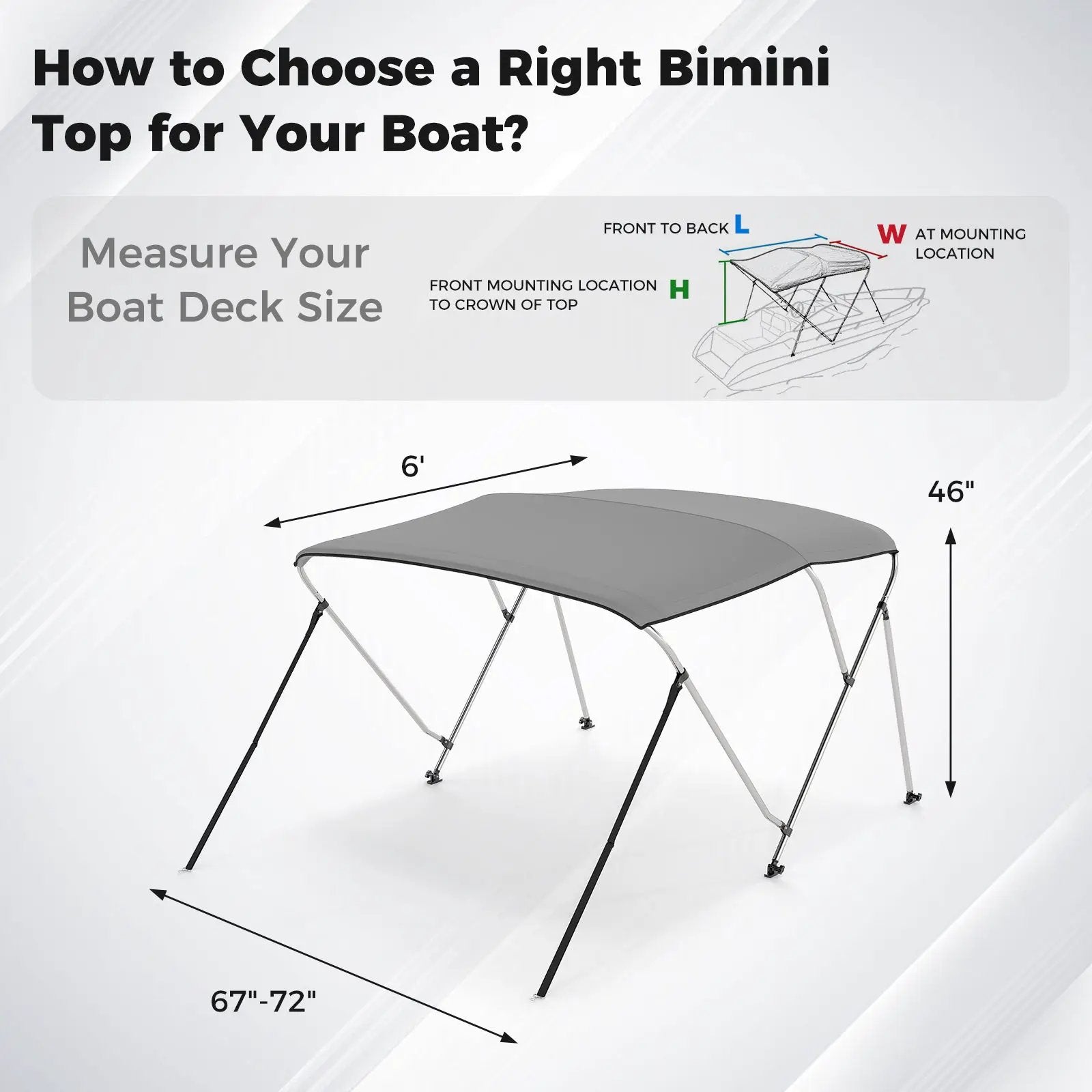3-Bow/4-Bow Boat Bimini Top Sun Shade Boat Canopy with Storage Boot by DirectDeals