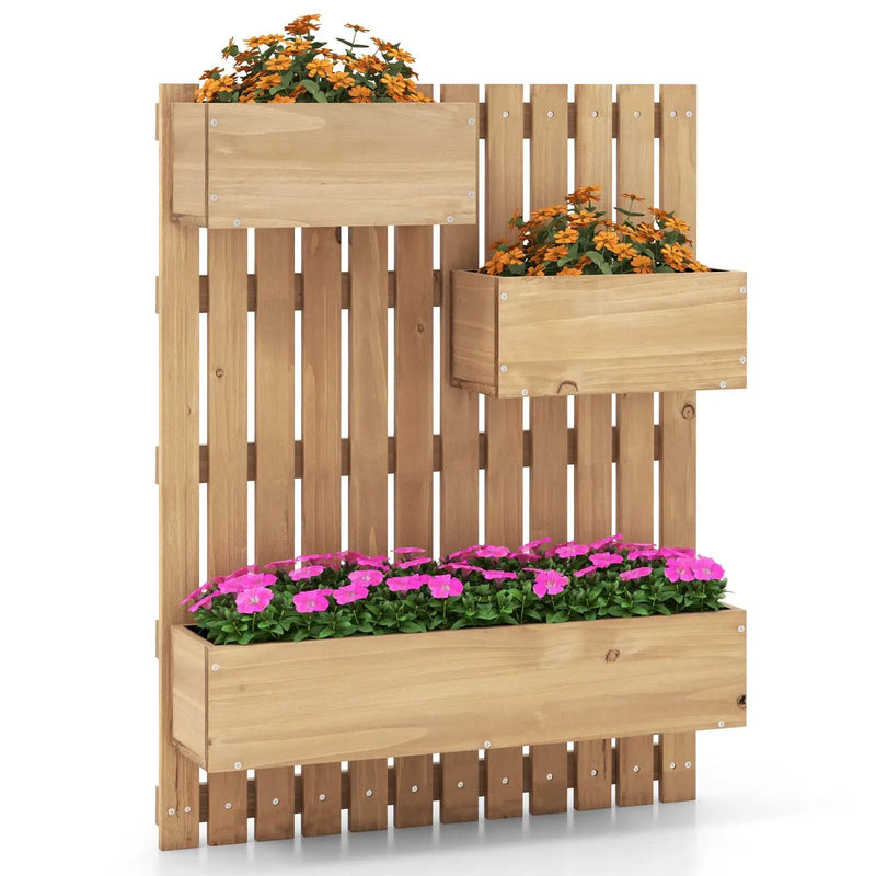 3-Box Wooden Raised Garden Bed with Trellises and Fabric Liners-Natural by DirectDeals