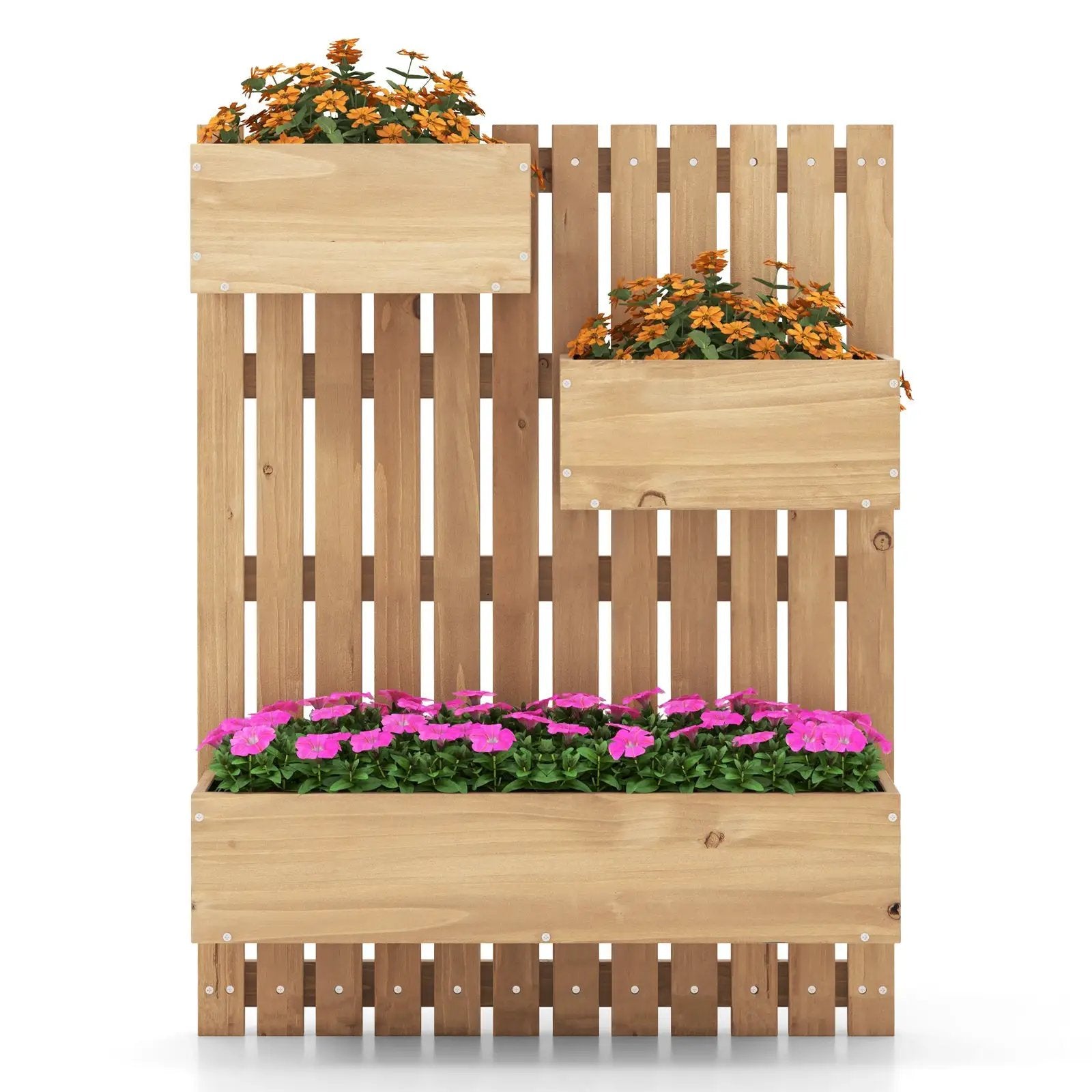 3-Box Wooden Raised Garden Bed with Trellises and Fabric Liners-Natural by DirectDeals