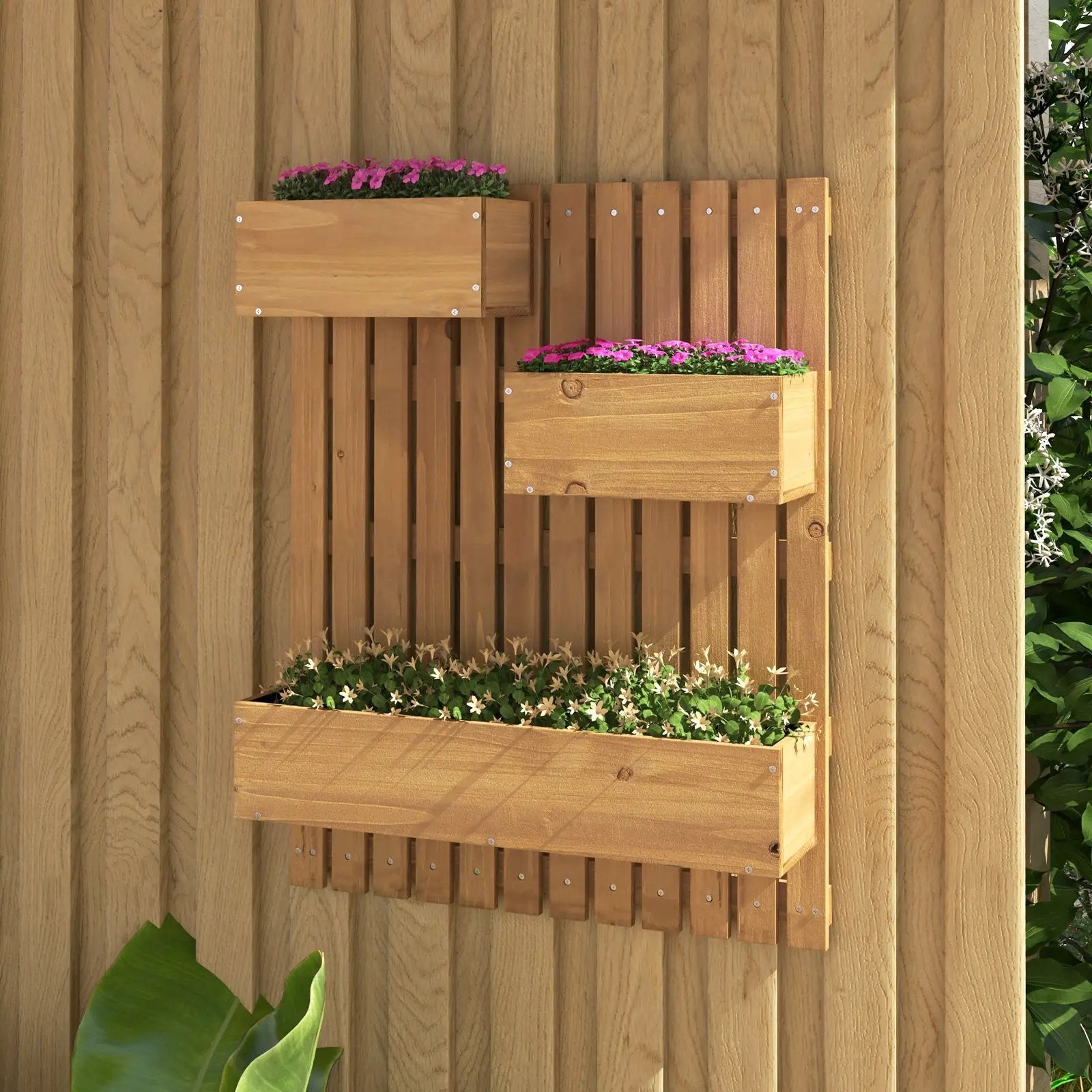 3-Box Wooden Raised Garden Bed with Trellises and Fabric Liners-Natural by DirectDeals