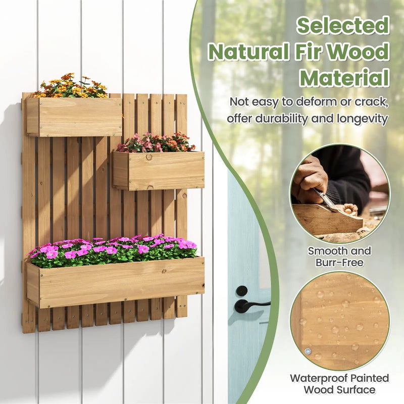 3-Box Wooden Raised Garden Bed with Trellises and Fabric Liners-Natural by DirectDeals