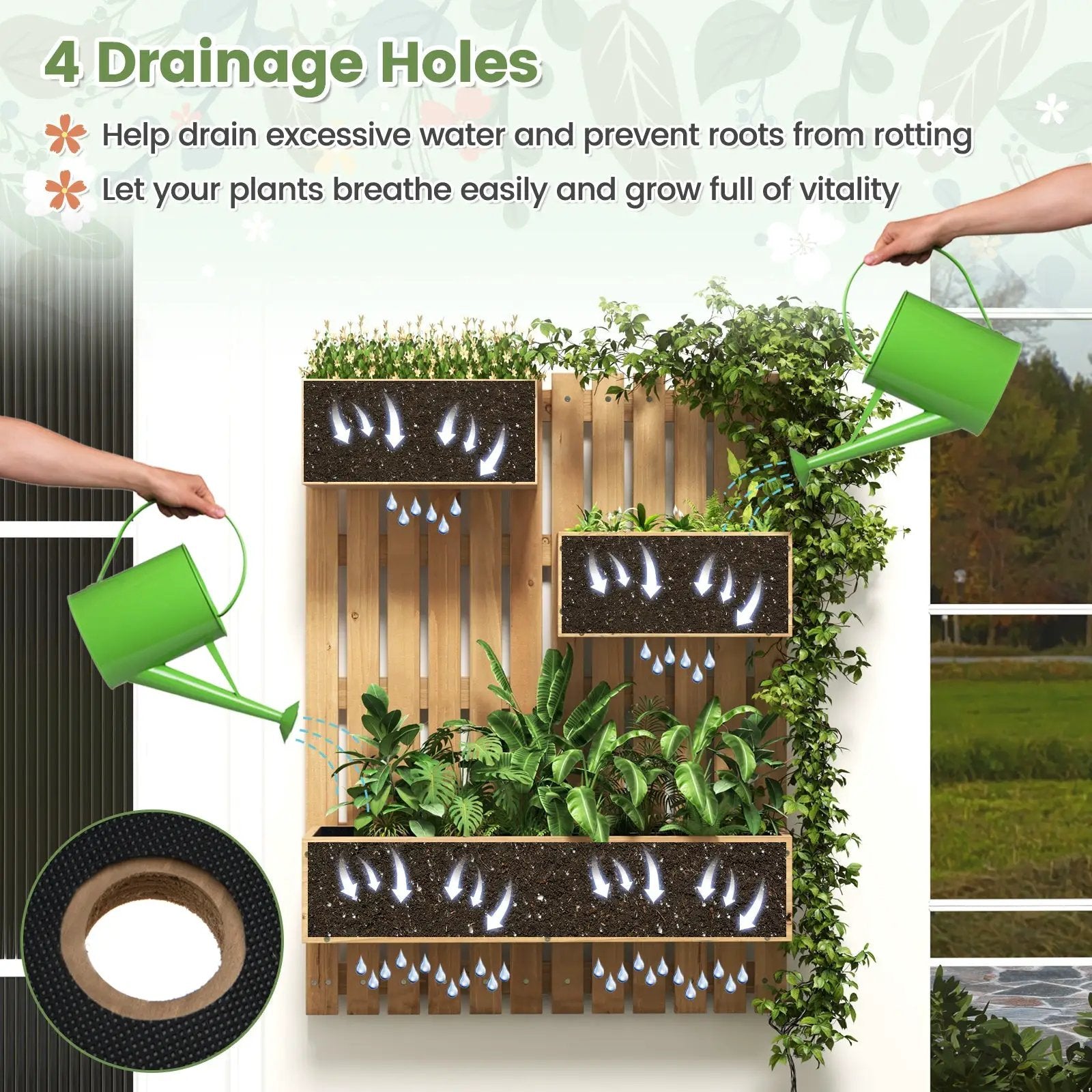 3-Box Wooden Raised Garden Bed with Trellises and Fabric Liners-Natural by DirectDeals