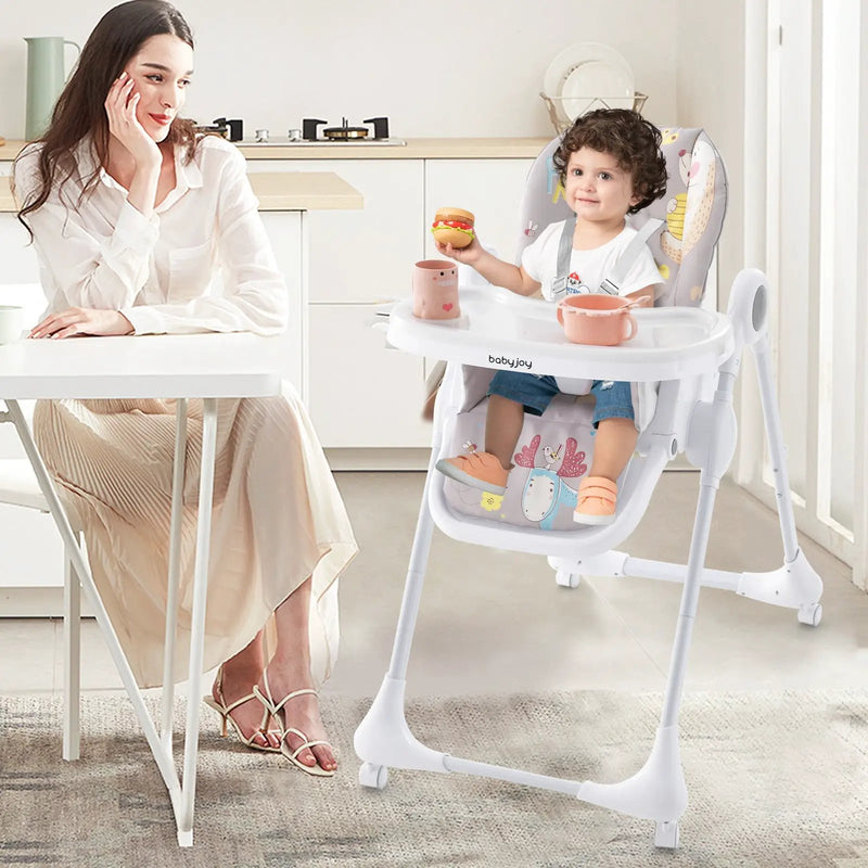 3-In-1 Convertible Highchair with Adjustable Height and 5-Point Safety Belt and Lockable Wheels by DirectDeals