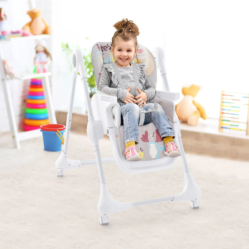 3-In-1 Convertible Highchair with Adjustable Height and 5-Point Safety Belt and Lockable Wheels by DirectDeals
