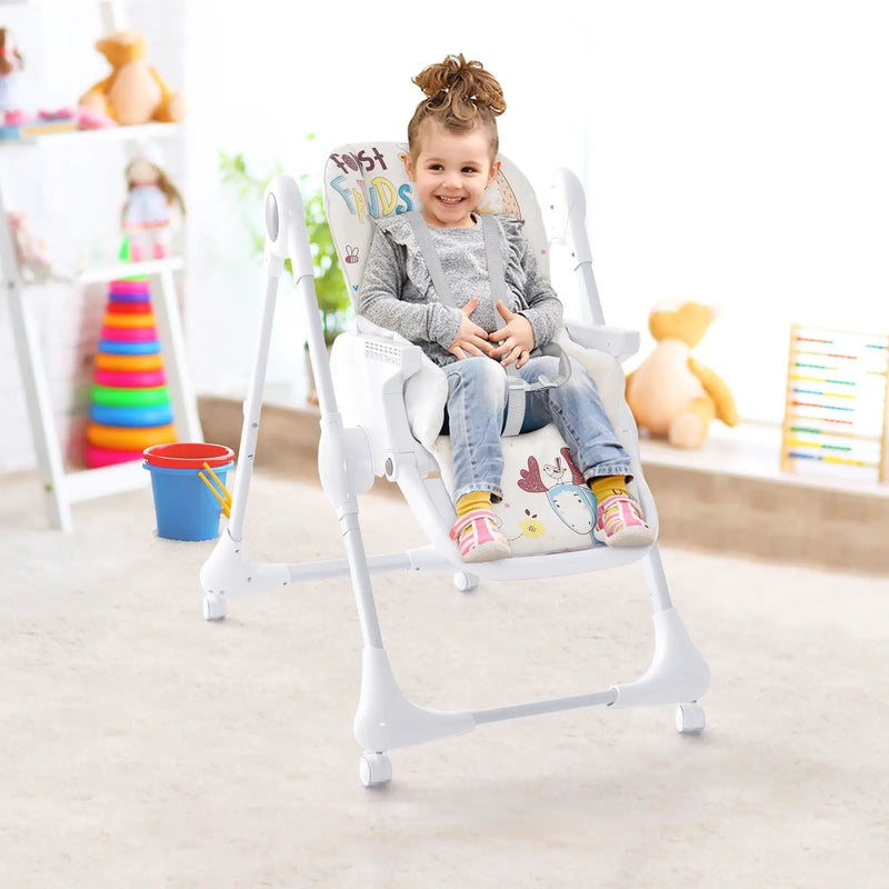 3-In-1 Convertible Highchair with Adjustable Height and 5-Point Safety Belt and Lockable Wheels by DirectDeals