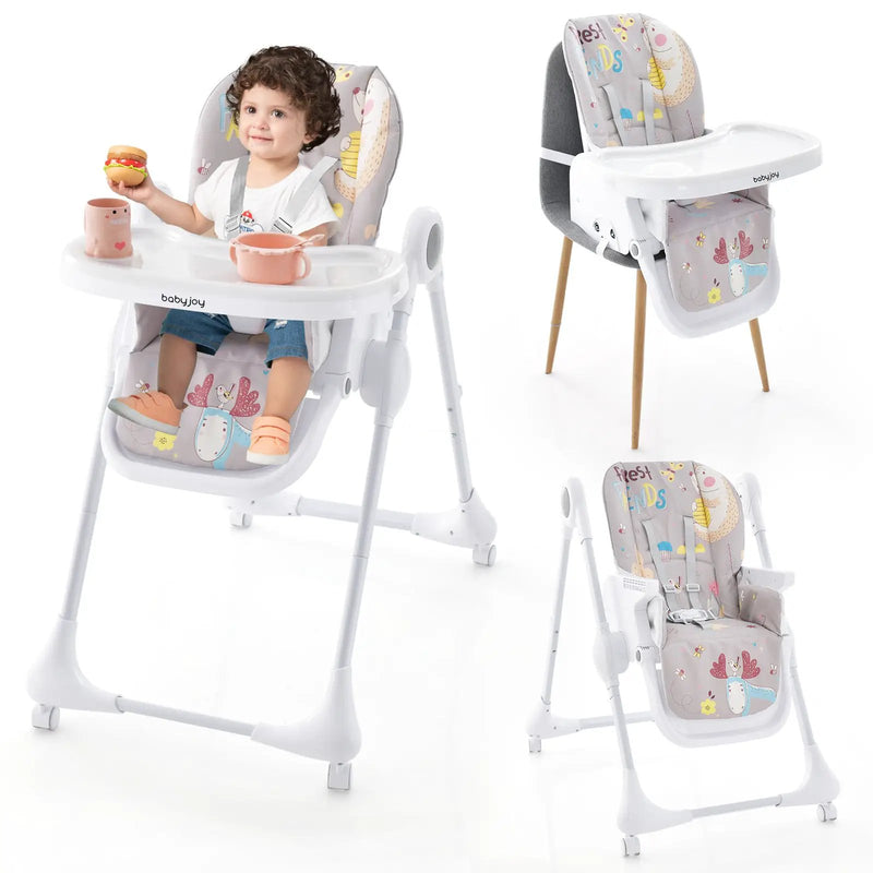 3-In-1 Convertible Highchair with Adjustable Height and 5-Point Safety Belt and Lockable Wheels by DirectDeals