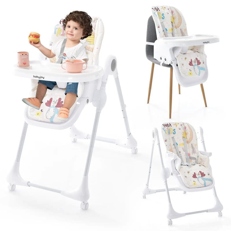 3-In-1 Convertible Highchair with Adjustable Height and 5-Point Safety Belt and Lockable Wheels by DirectDeals