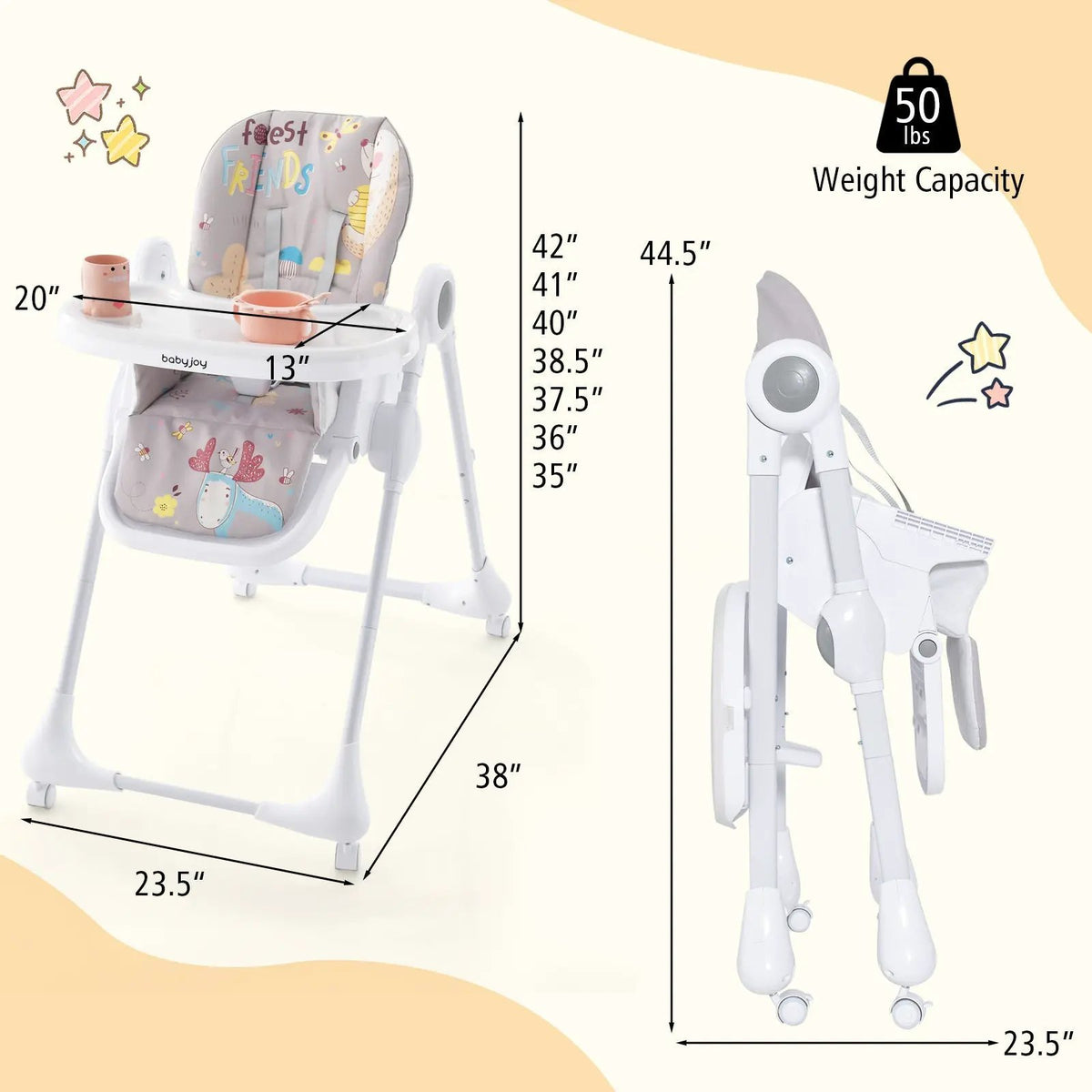 3-In-1 Convertible Highchair with Adjustable Height and 5-Point Safety Belt and Lockable Wheels by DirectDeals