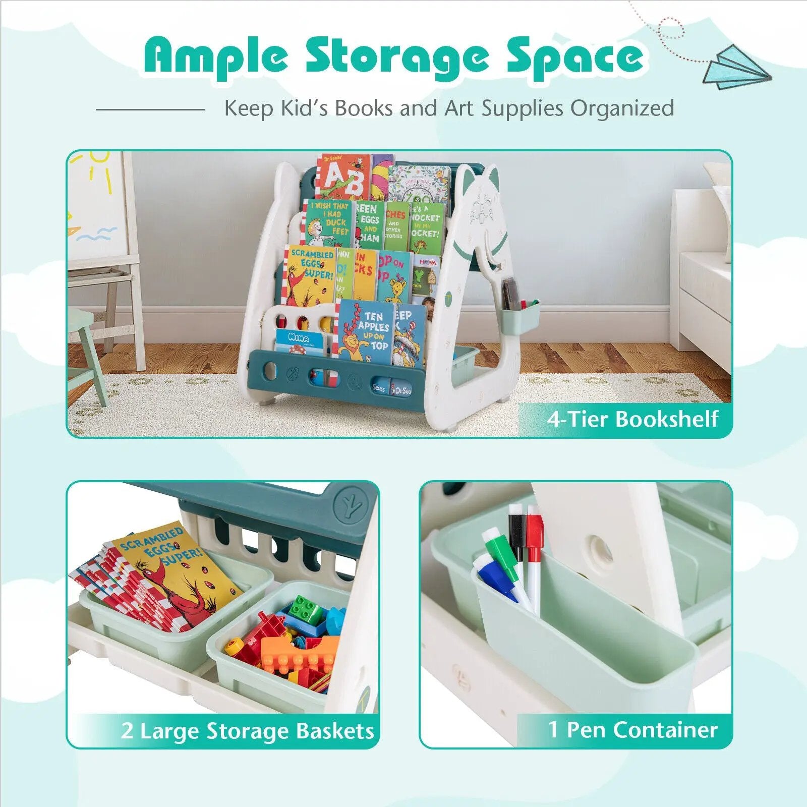 3-In-1 Double Sided Magnetic Dry-Erase Board with Stool and Flipped Writing Desktop by DirectDeals
