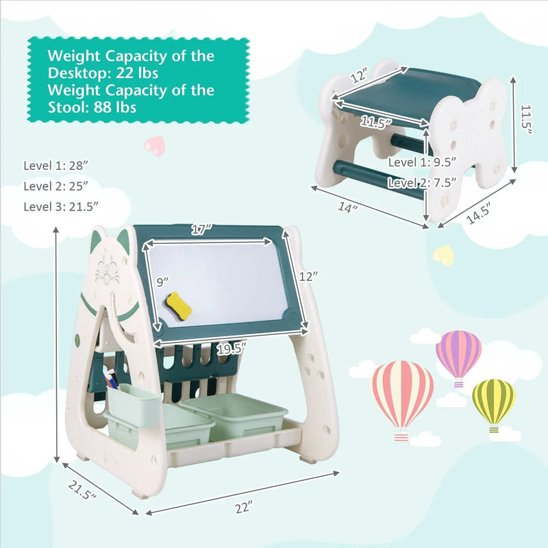 3-In-1 Double Sided Magnetic Dry-Erase Board with Stool and Flipped Writing Desktop by DirectDeals
