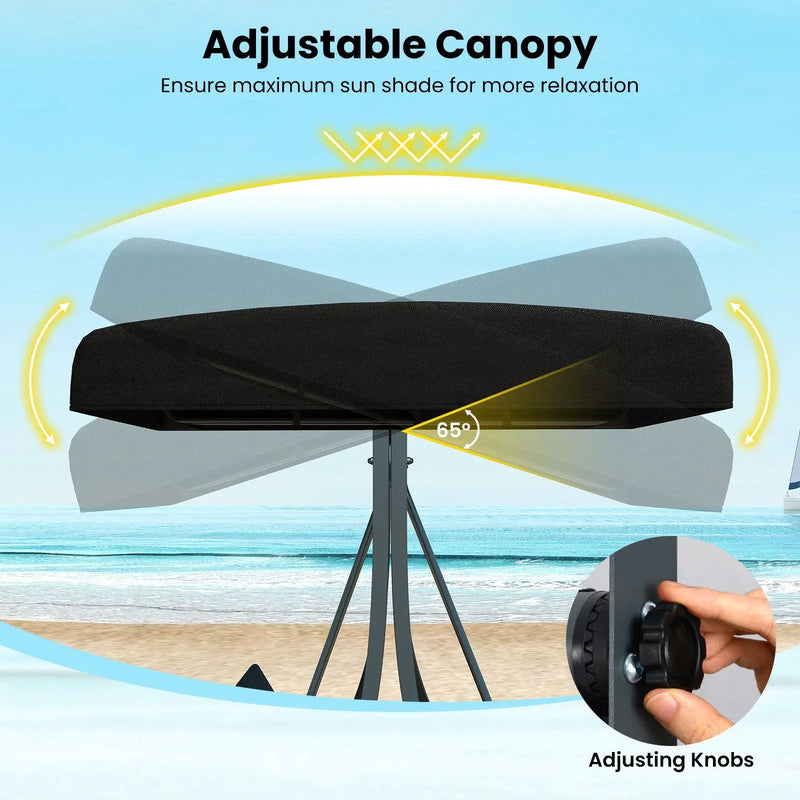 3-Person Porch Swing with Stand Outdoor Canopy Swing with Rattan Seat Back-Black by DirectDeals