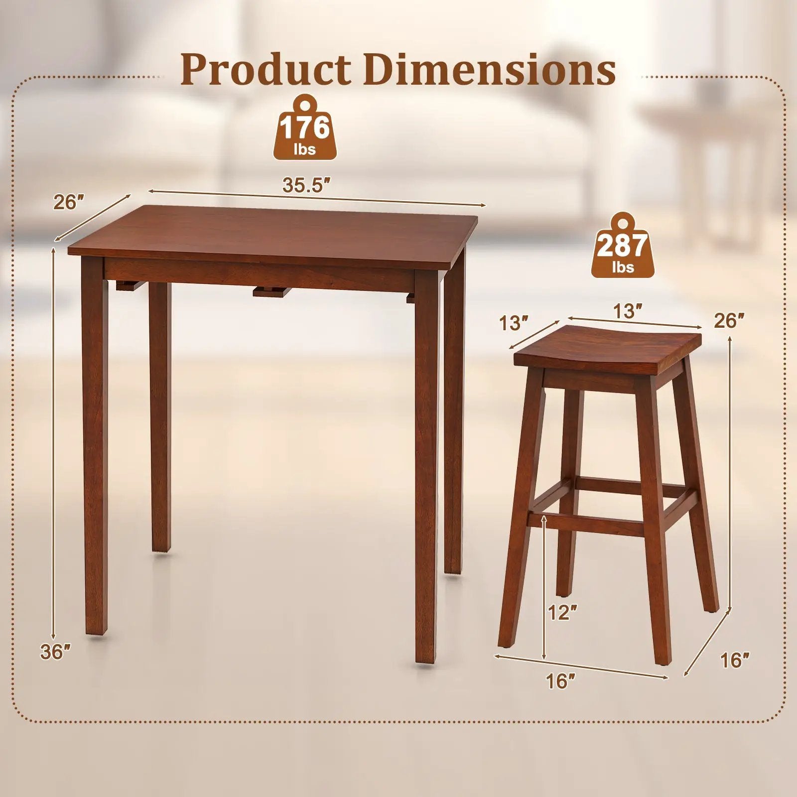 3-Piece Bar Table Set with Pub Table and 2 Saddle Stools by DirectDeals