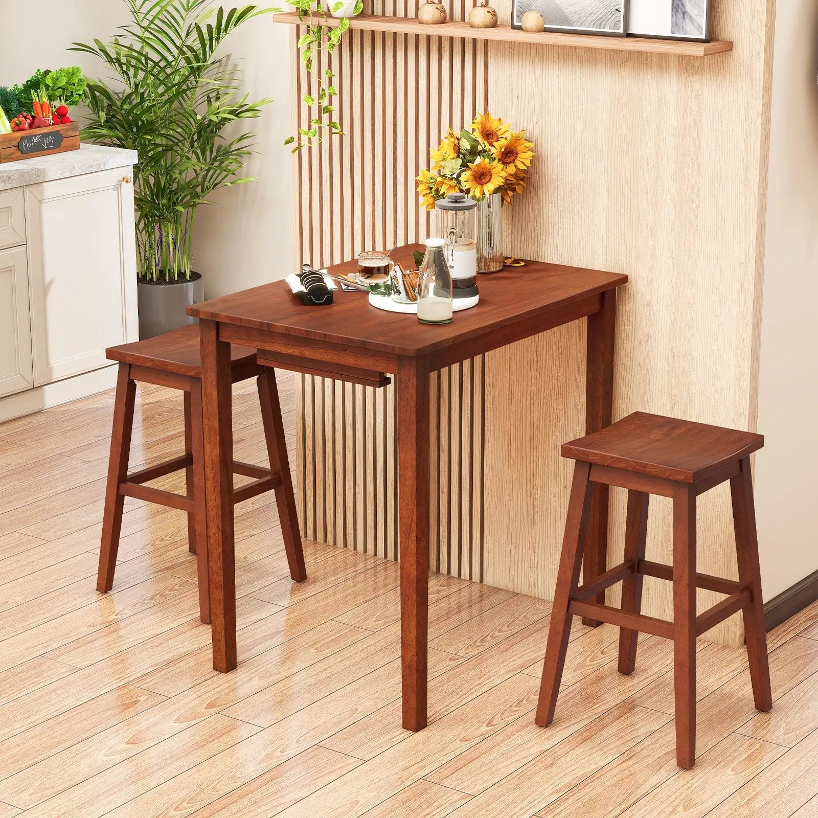 3-Piece Bar Table Set with Pub Table and 2 Saddle Stools by DirectDeals