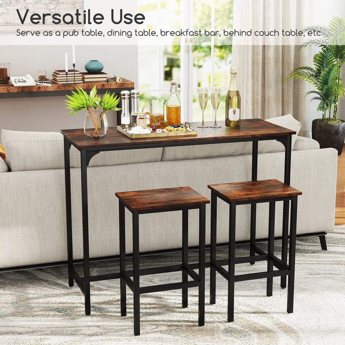 Industrial 3-Piece 47.5" Counter-Height Dining Table and 2 Bar Stools by DirectDeals