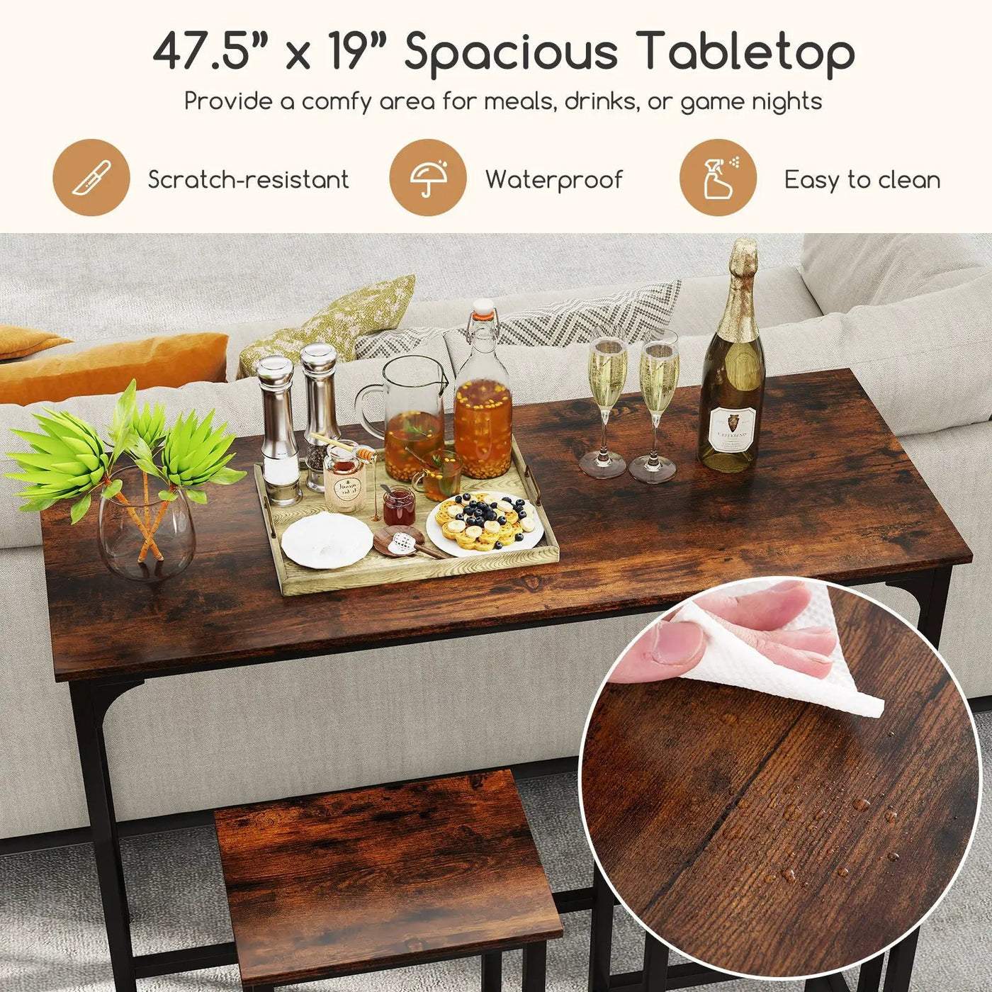 Industrial 3-Piece 47.5" Counter-Height Dining Table and 2 Bar Stools by DirectDeals