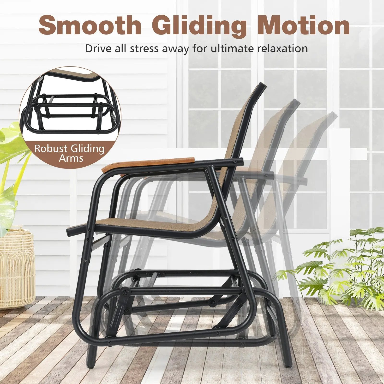 3-Piece Outdoor Glider Bistro Set with Tempered Glass Top and Metal Frame-Coffee by DirectDeals