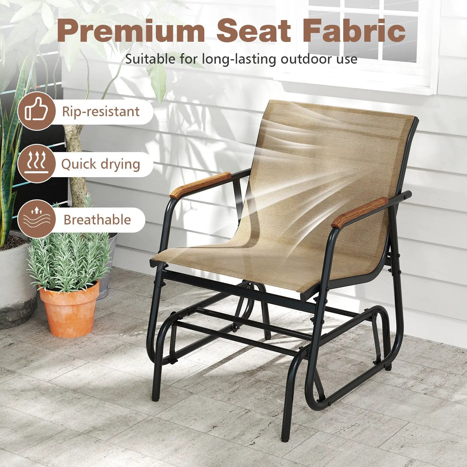 3-Piece Outdoor Glider Bistro Set with Tempered Glass Top and Metal Frame-Coffee by DirectDeals