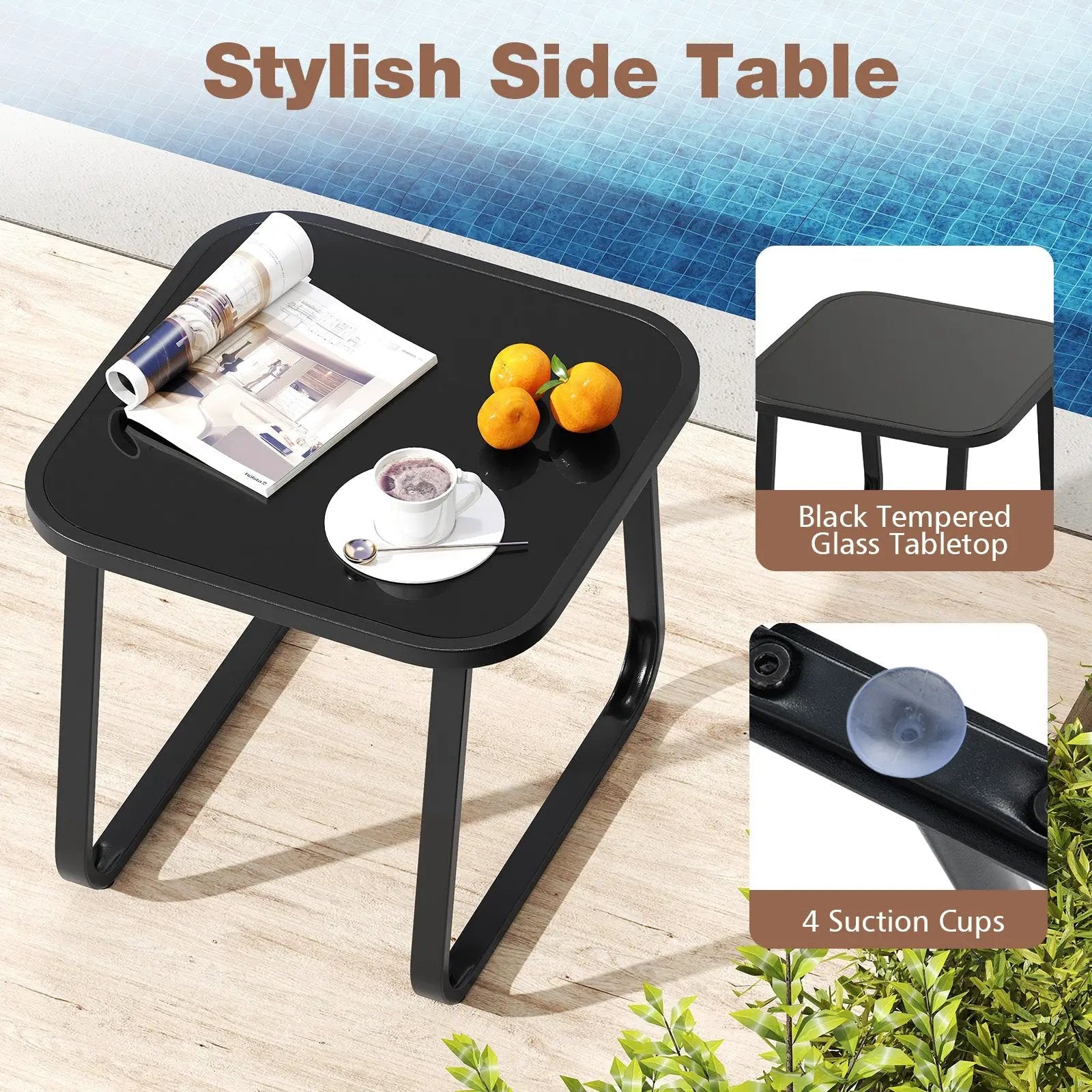 3-Piece Outdoor Glider Bistro Set with Tempered Glass Top and Metal Frame-Coffee by DirectDeals
