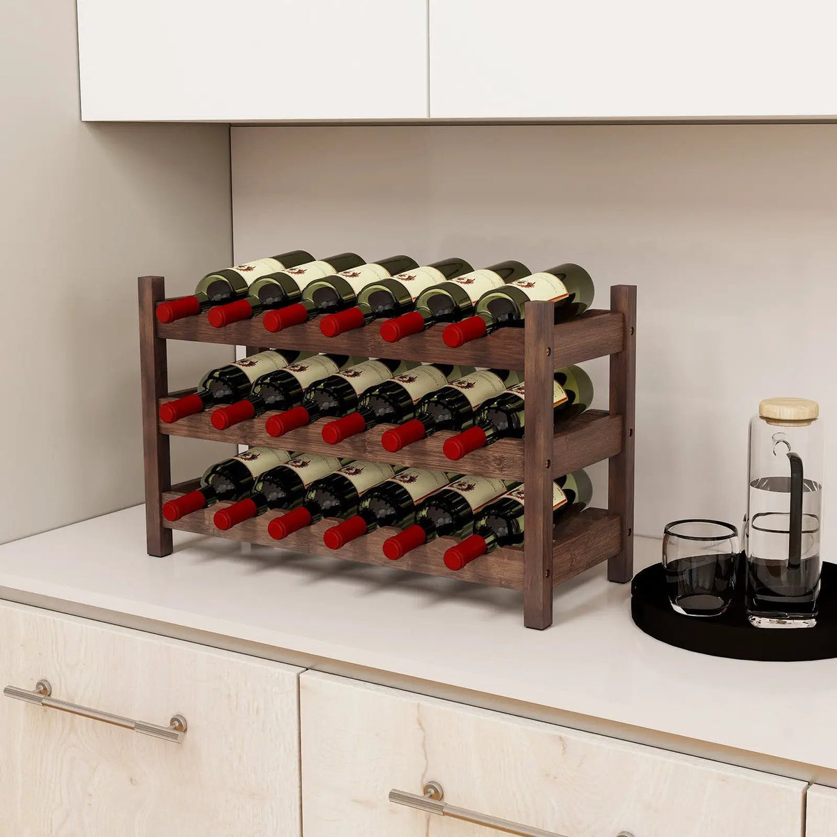 3-Tier Bamboo Freestanding Countertop Wine Bottle Organizer by DirectDeals