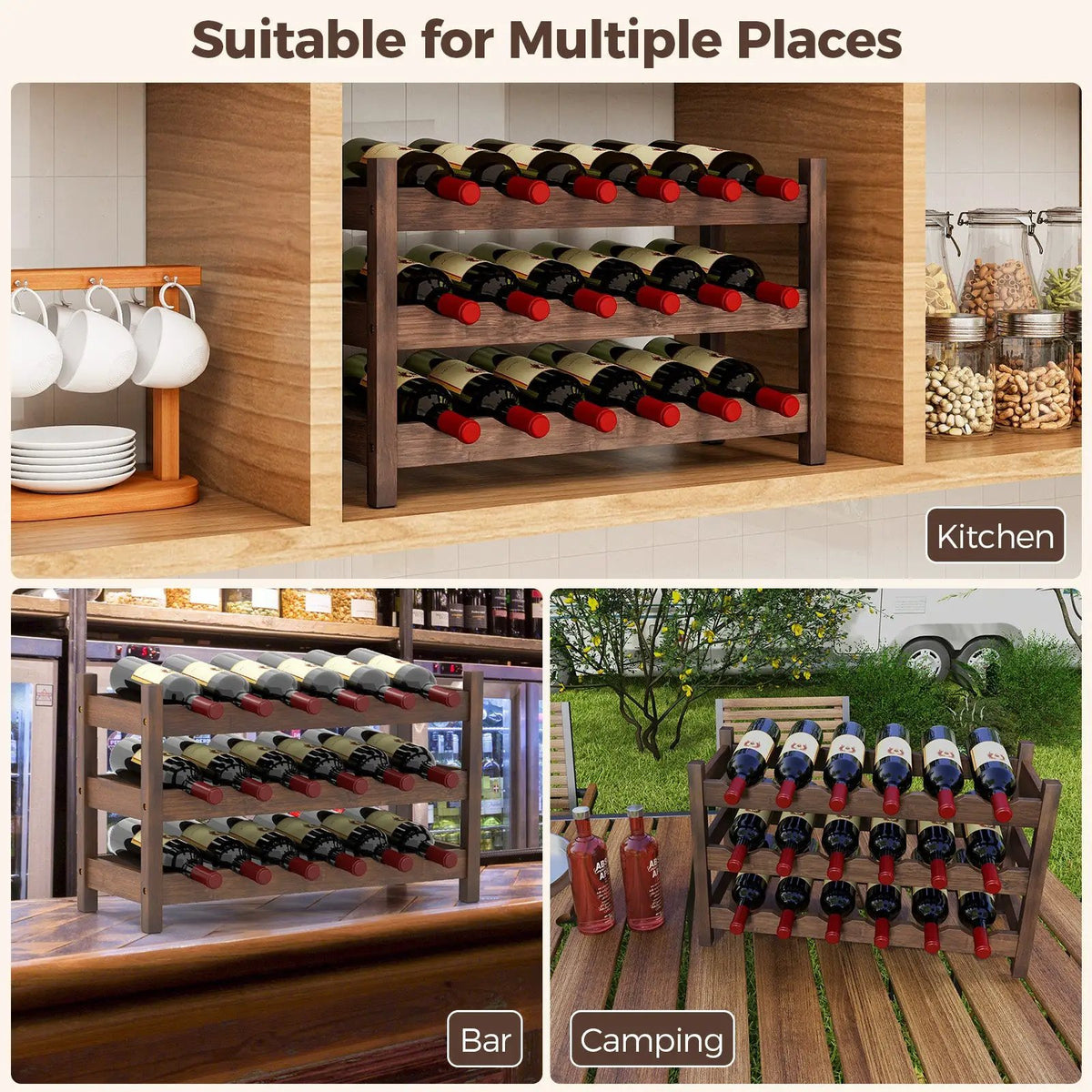 3-Tier Bamboo Freestanding Countertop Wine Bottle Organizer by DirectDeals