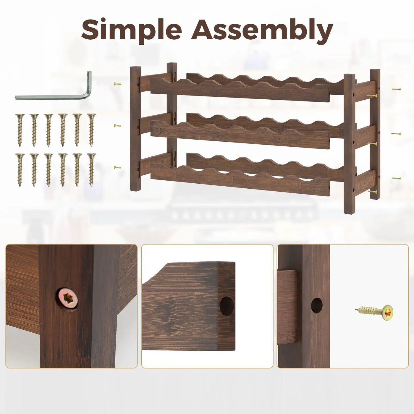 3-Tier Bamboo Freestanding Countertop Wine Bottle Organizer by DirectDeals