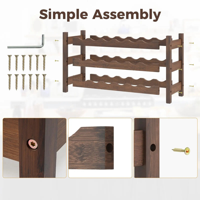 3-Tier Bamboo Freestanding Countertop Wine Bottle Organizer by DirectDeals