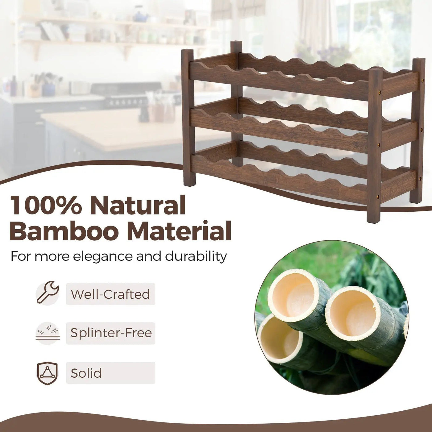 3-Tier Bamboo Freestanding Countertop Wine Bottle Organizer by DirectDeals