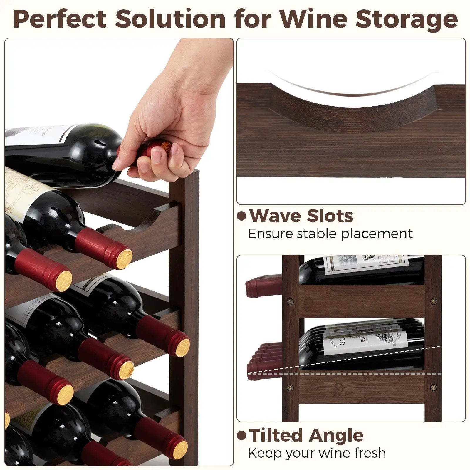 3-Tier Bamboo Freestanding Countertop Wine Bottle Organizer by DirectDeals