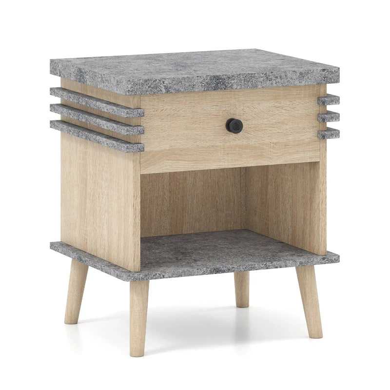 3-Tier Bedside Table Nightstand with Antique Grey Faux Marble Top-Grey by DirectDeals