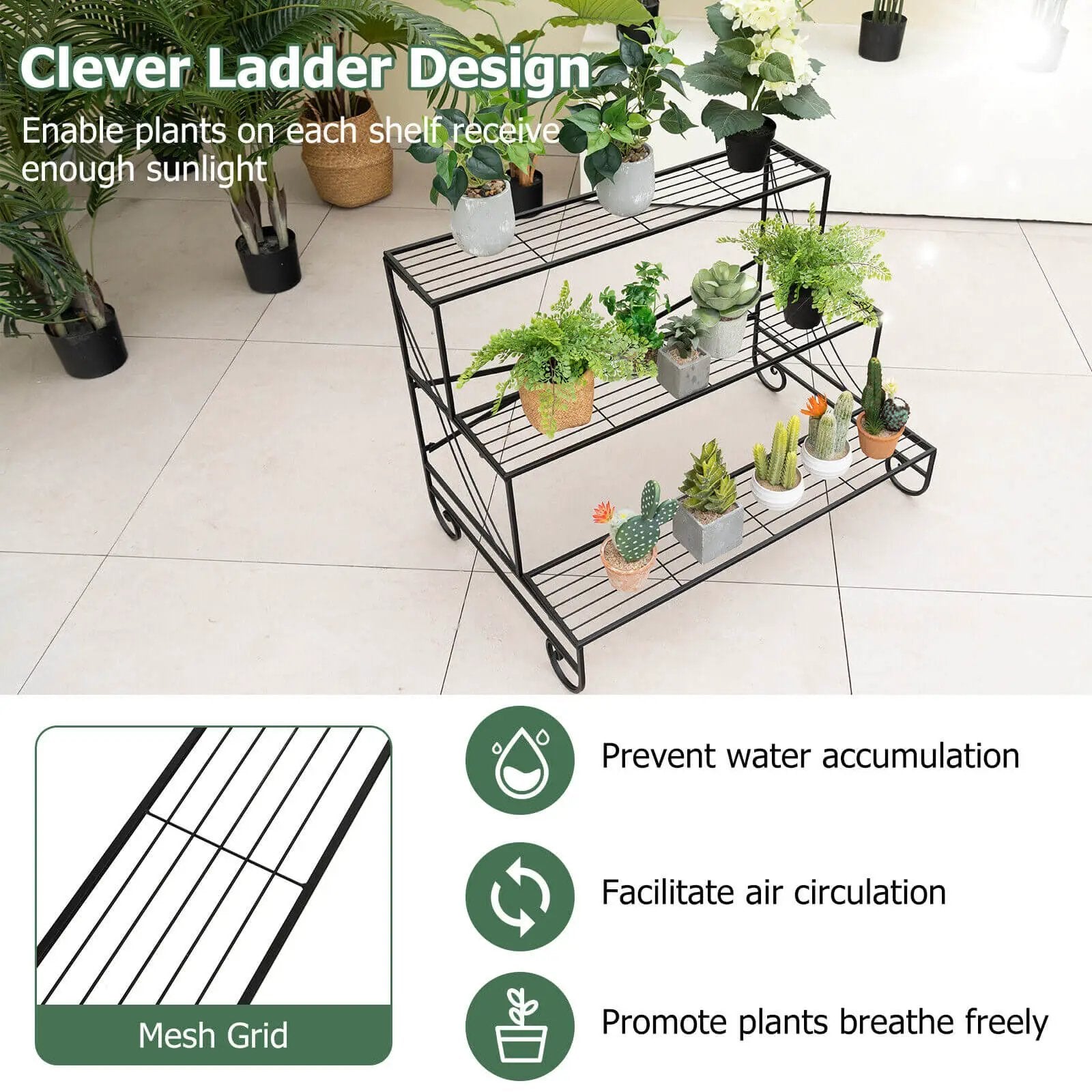 3-Tier Mental Plant Stand with Grid Shelf by DirectDeals