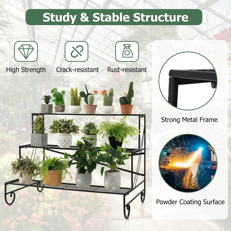 3-Tier Mental Plant Stand with Grid Shelf by DirectDeals