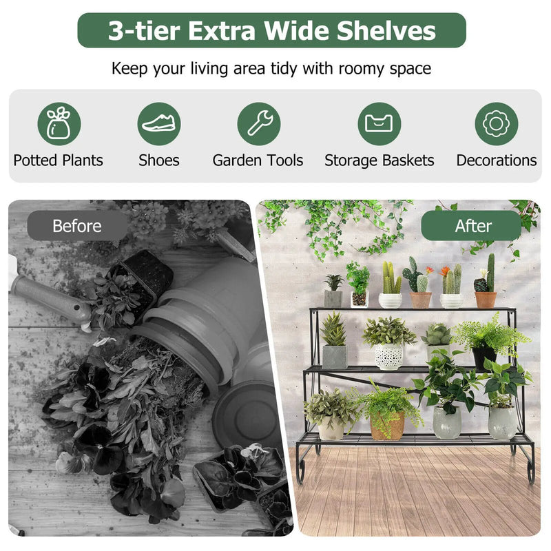 3-Tier Mental Plant Stand with Grid Shelf by DirectDeals