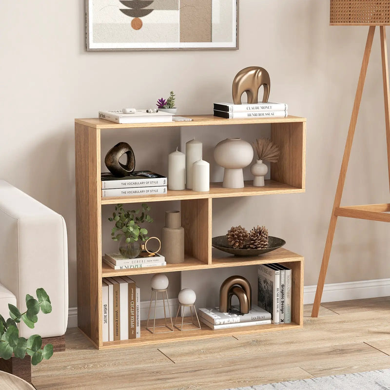 Concave Bookshelf 3-Shelf Open Bookcase with Anti-Toppling Device for Living Room Study Office by DirectDeals