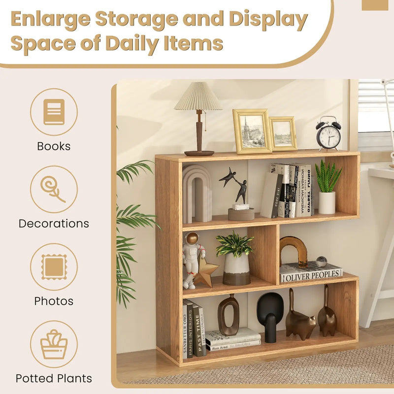 Concave Bookshelf 3-Shelf Open Bookcase with Anti-Toppling Device for Living Room Study Office by DirectDeals