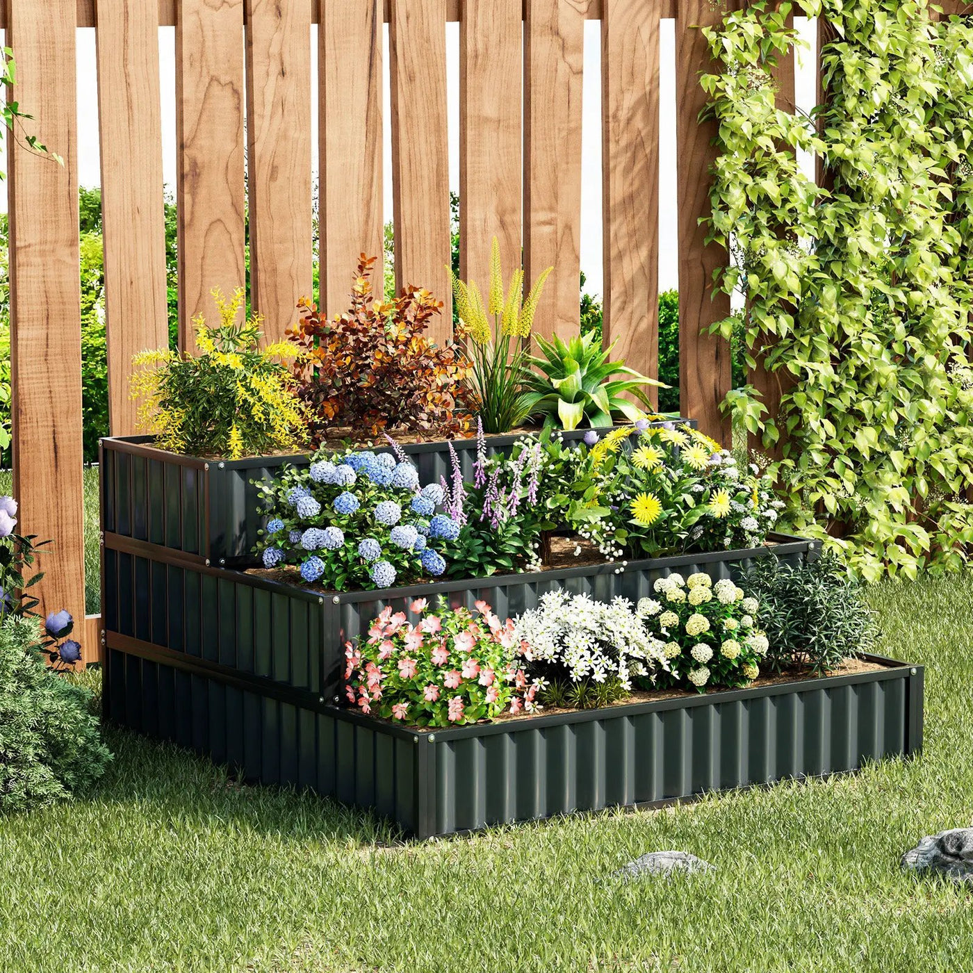 Heavy-Duty Metal Outdoor 3-Tier Raised Garden Bed Planter Box by DirectDeals