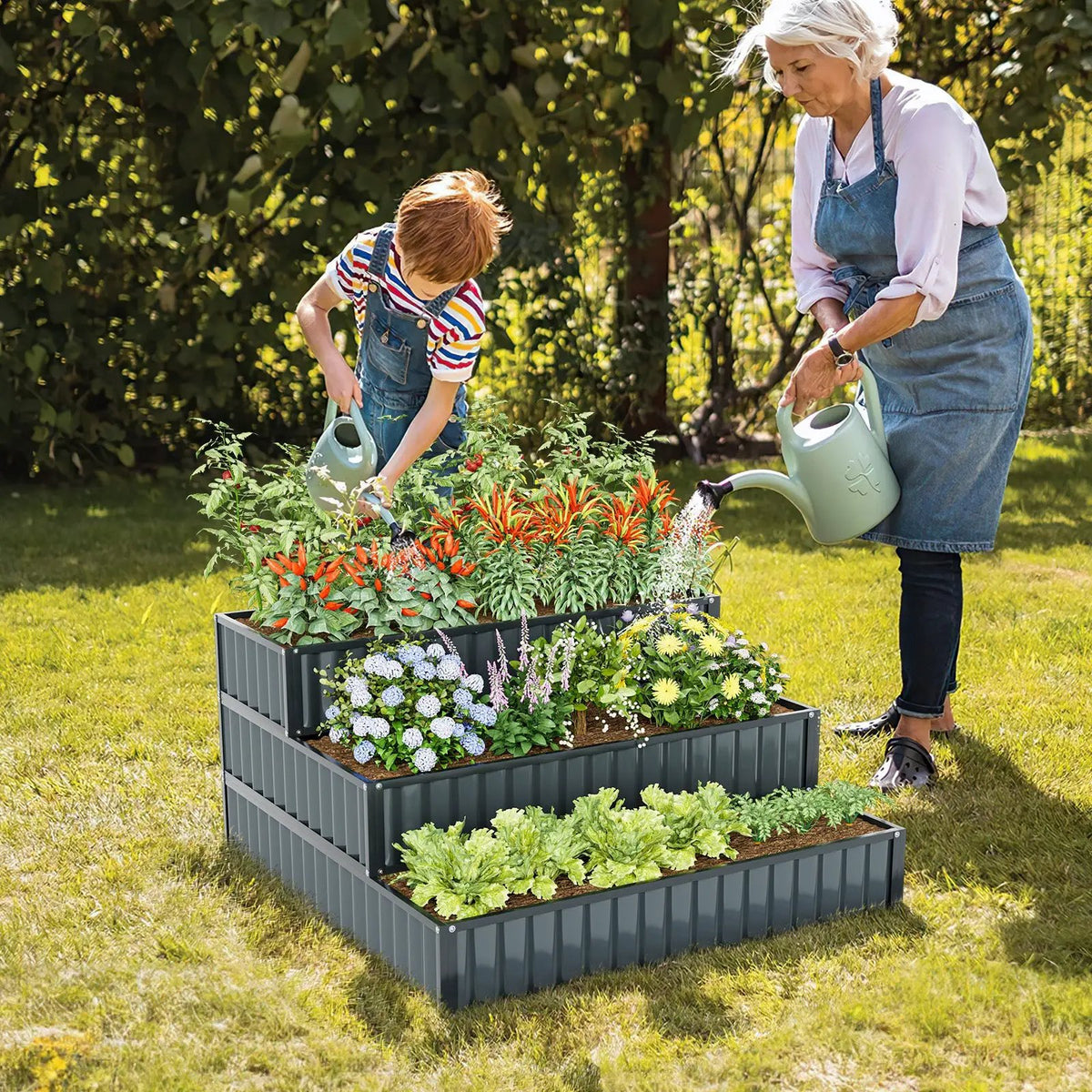 Heavy-Duty Metal Outdoor 3-Tier Raised Garden Bed Planter Box by DirectDeals