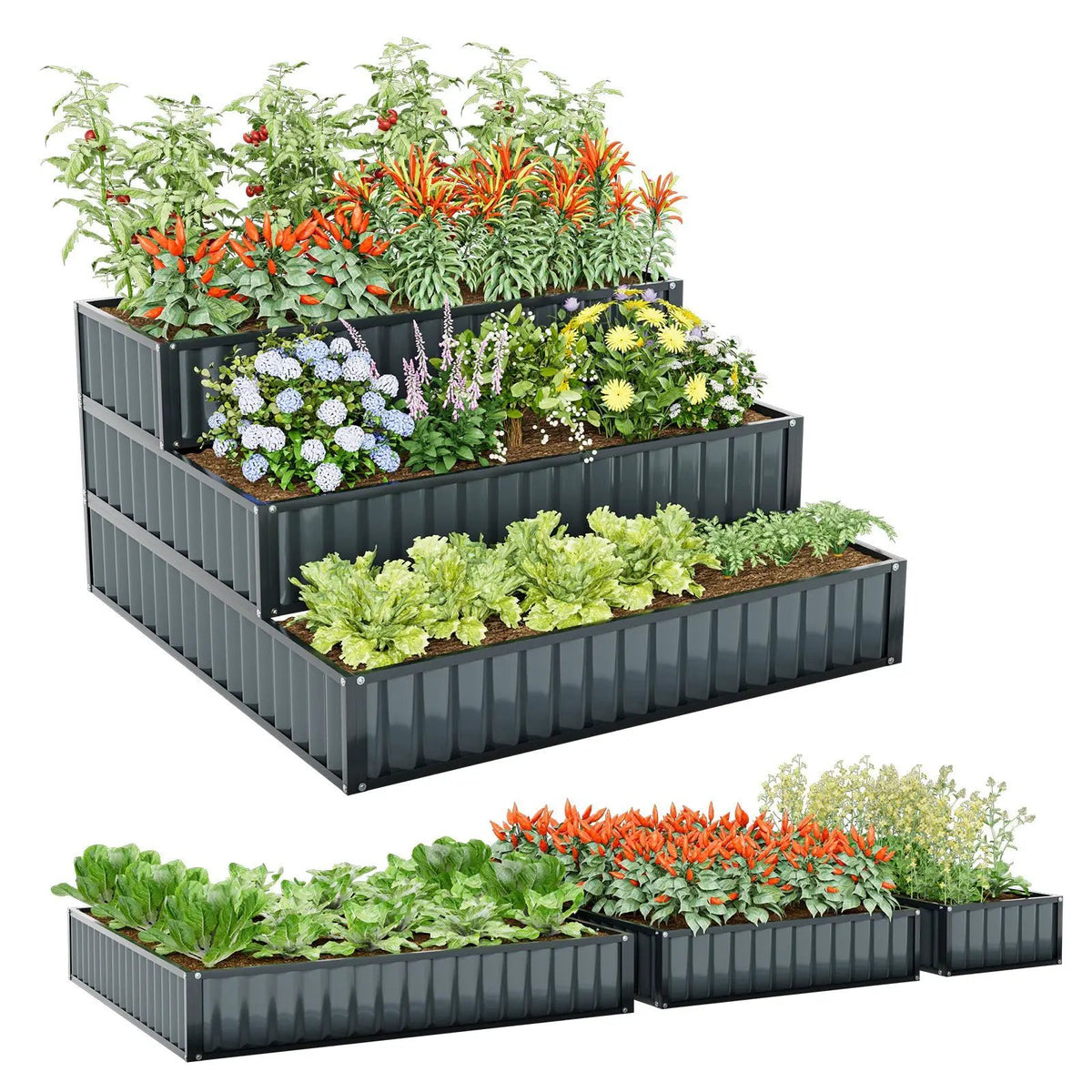 Heavy-Duty Metal Outdoor 3-Tier Raised Garden Bed Planter Box by DirectDeals