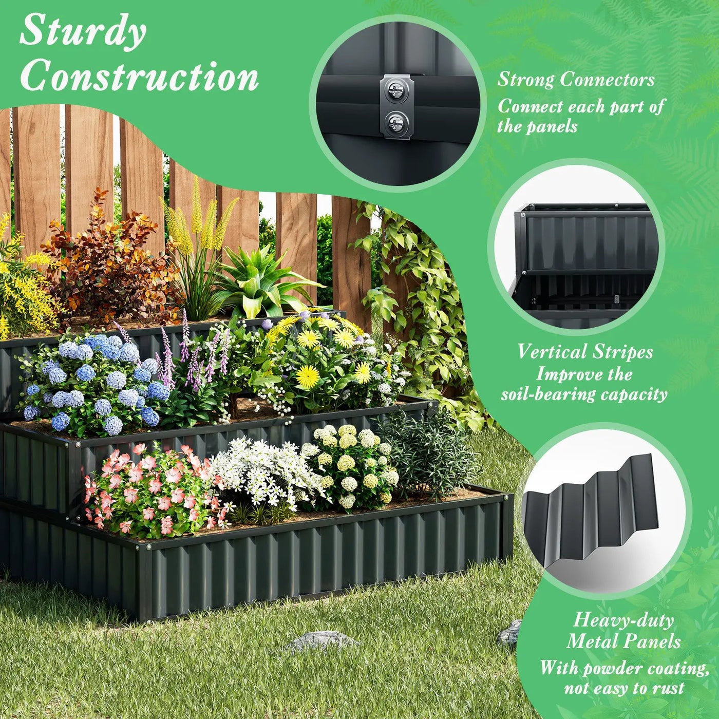 Heavy-Duty Metal Outdoor 3-Tier Raised Garden Bed Planter Box by DirectDeals