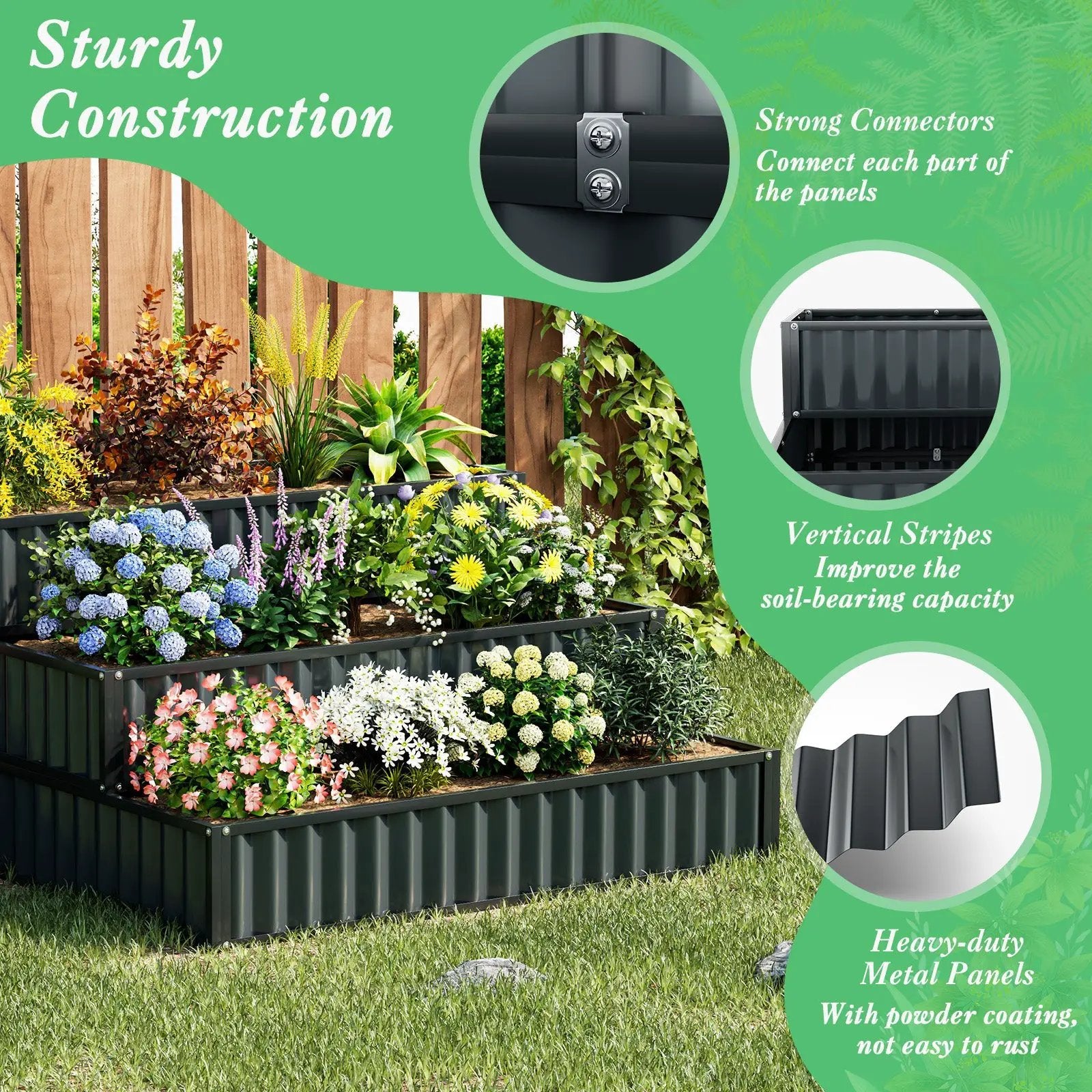 Heavy-Duty Metal Outdoor 3-Tier Raised Garden Bed Planter Box by DirectDeals