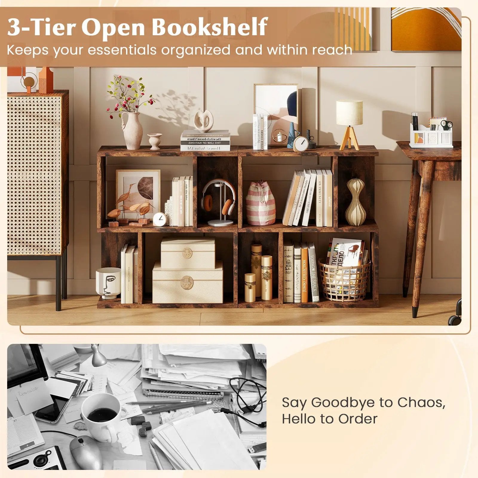 3-Tier Bookshelf with Display Shelf for Small Space by DirectDeals