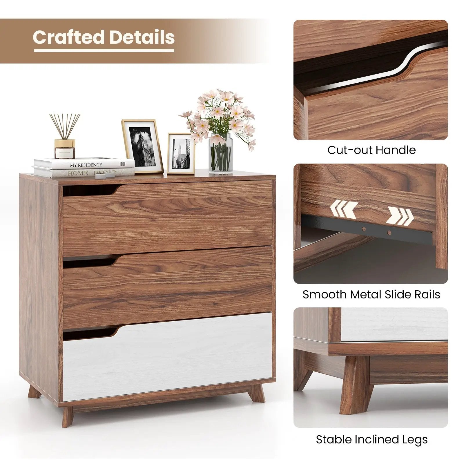 Rustic Farmhouse Wooden Storage Dresser for Bedroom Living Room-Brown by DirectDeals