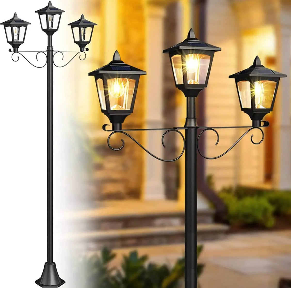 3 Fixture Outdoor Solar LED Lamp Post With 50 Lumen - 72Inch by Outdoor Solar Outlet