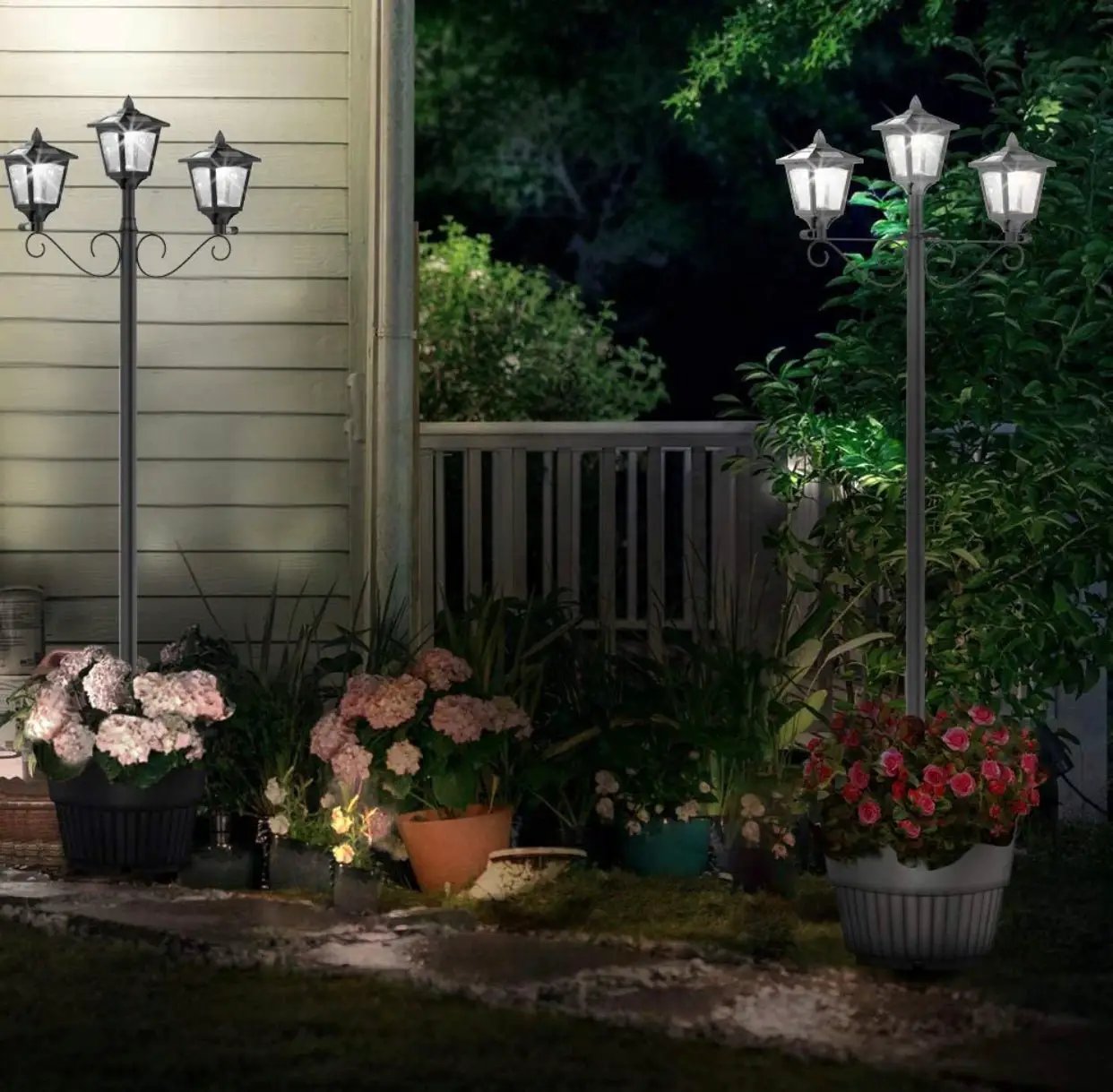 3 Fixture Outdoor Solar LED Lamp Post With 50 Lumen - 72Inch by Outdoor Solar Outlet