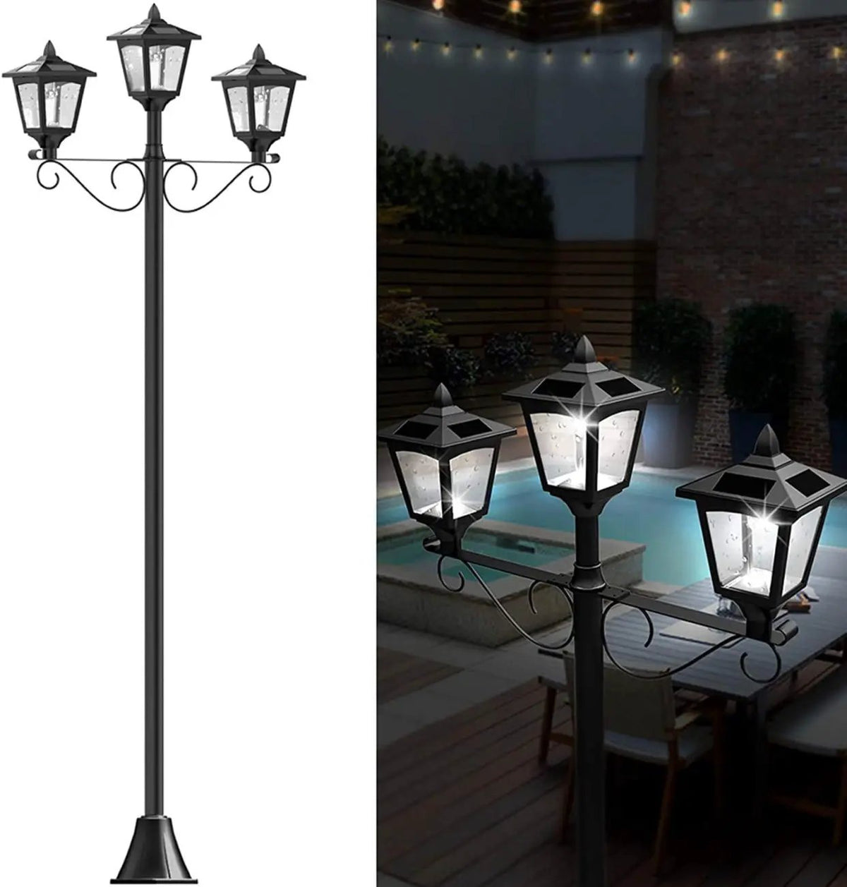 3 Fixture Outdoor Solar LED Lamp Post With 50 Lumen - 72Inch by Outdoor Solar Outlet