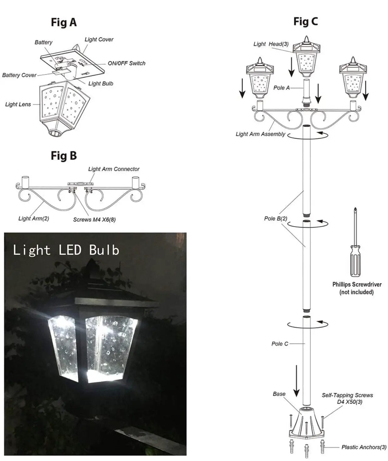 3 Fixture Outdoor Solar LED Lamp Post With 50 Lumen - 72Inch by Outdoor Solar Outlet