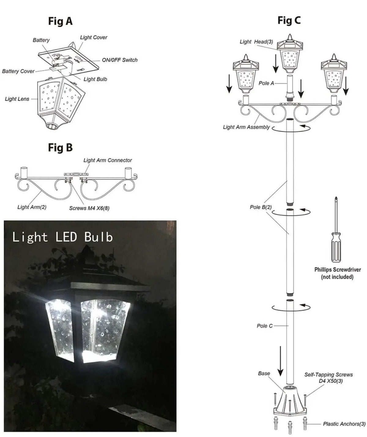 3 Fixture Outdoor Solar LED Lamp Post With 50 Lumen - 72Inch by Outdoor Solar Outlet