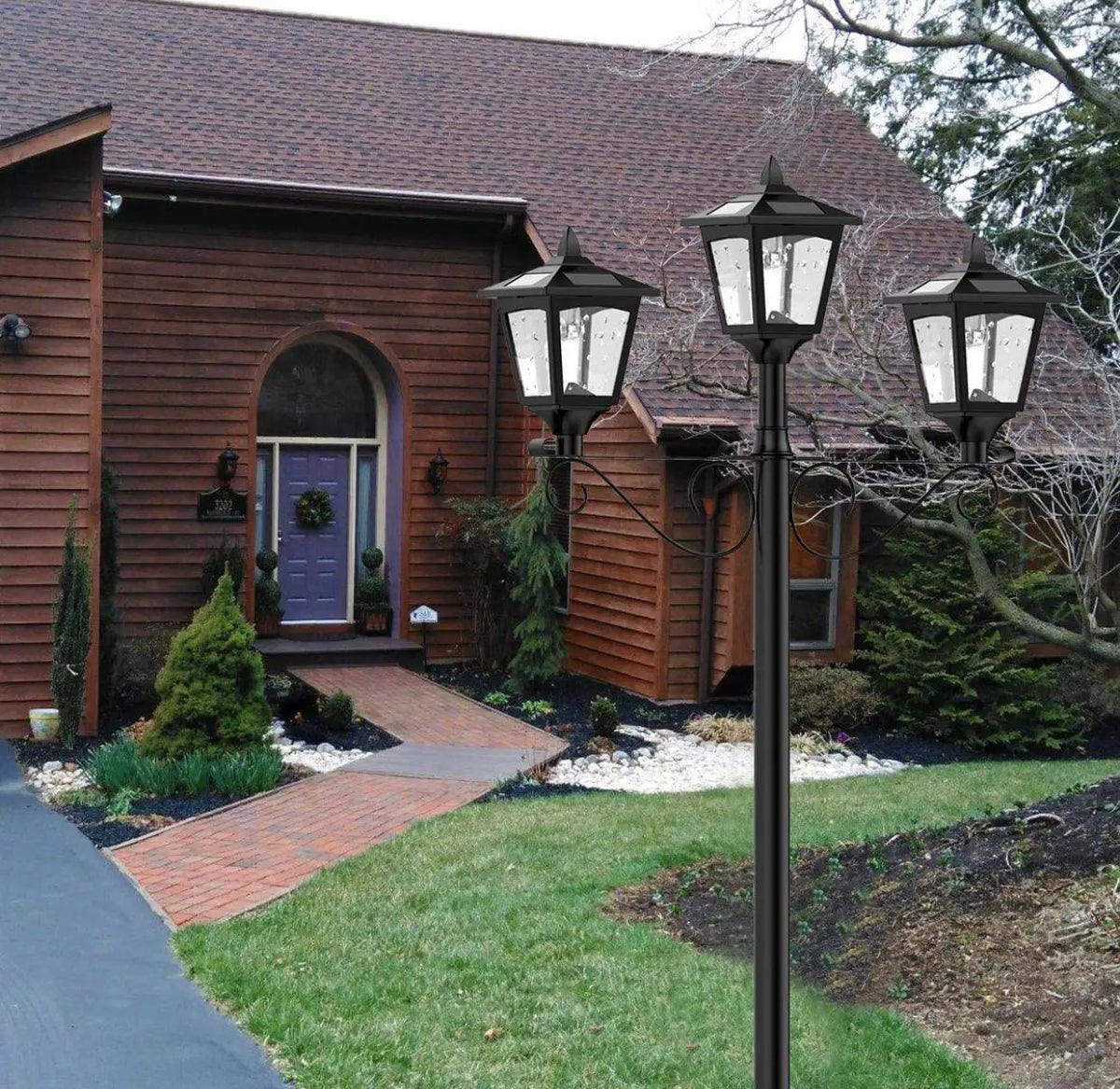 3 Fixture Outdoor Solar LED Lamp Post With 50 Lumen - 72Inch by Outdoor Solar Outlet