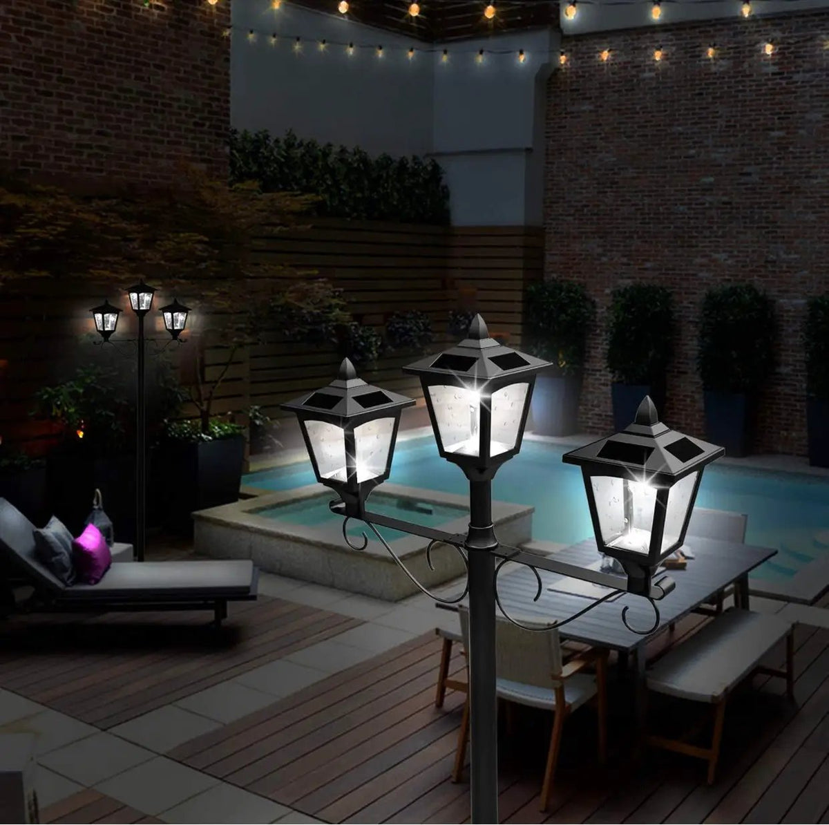3 Fixture Outdoor Solar LED Lamp Post With 50 Lumen - 72Inch by Outdoor Solar Outlet