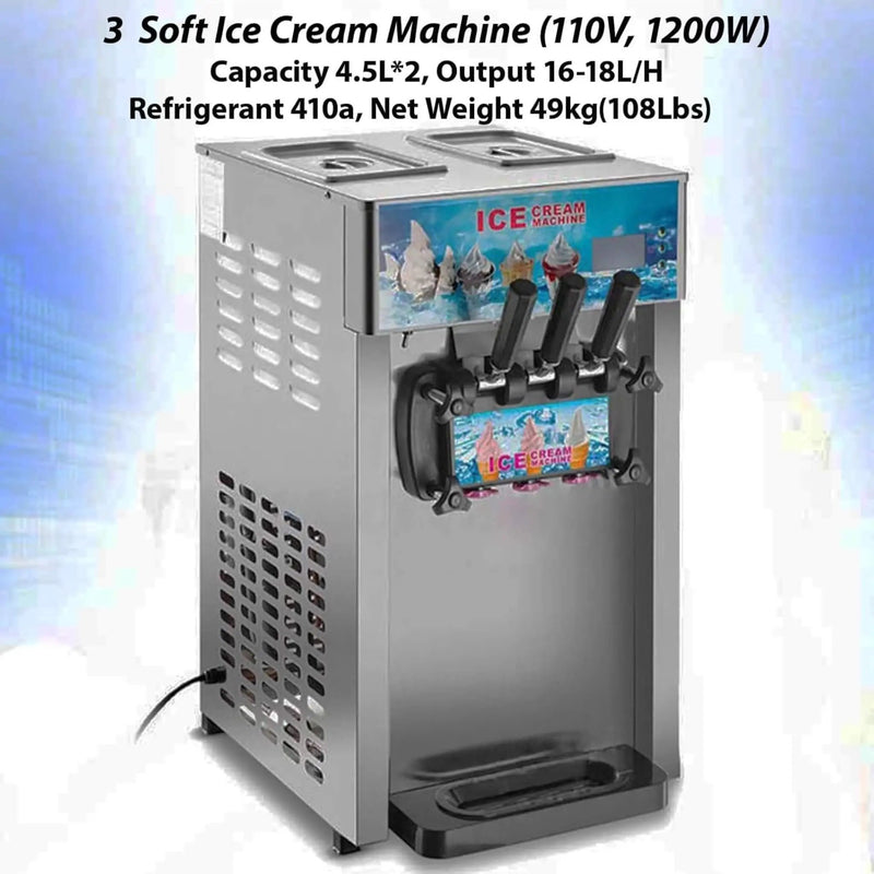 3-Flavor 9L Commercial 1200W Countertop Soft Serve Machine (SAK51986) by SAKSBY WHOLESALE