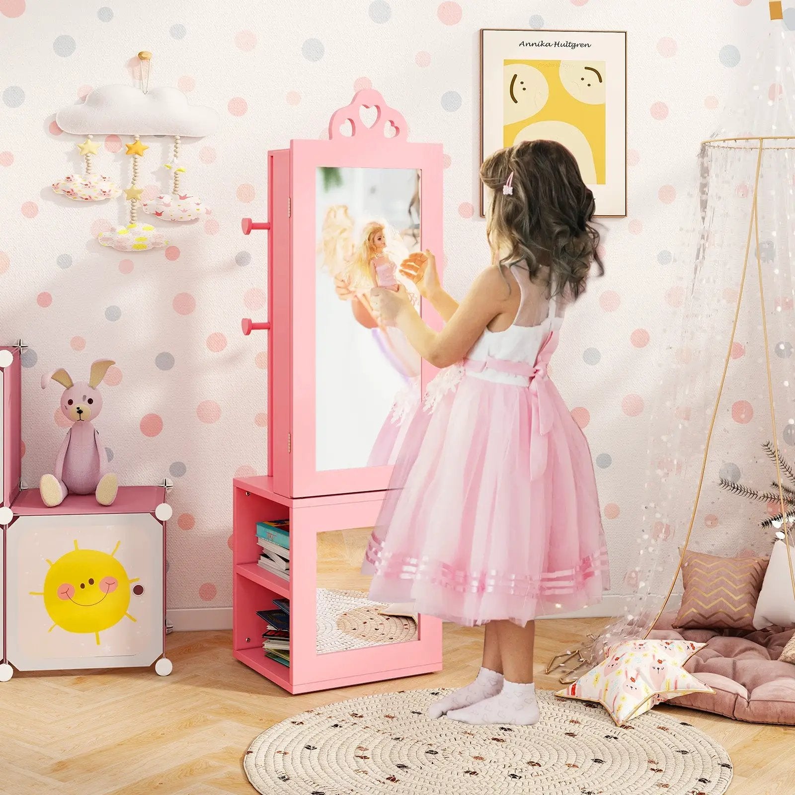 3-in-1 Freestanding Kids Jewelry Cabinet Armoire with Full Length Mirror by DirectDeals
